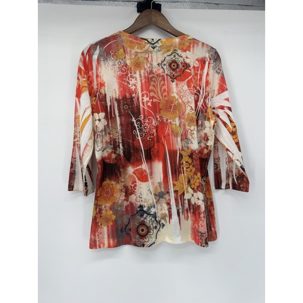 Vintage Suzie Y2K Burnout blouse 3/4th sleeve multicolored florals 90s boho L - Picture 3 of 9